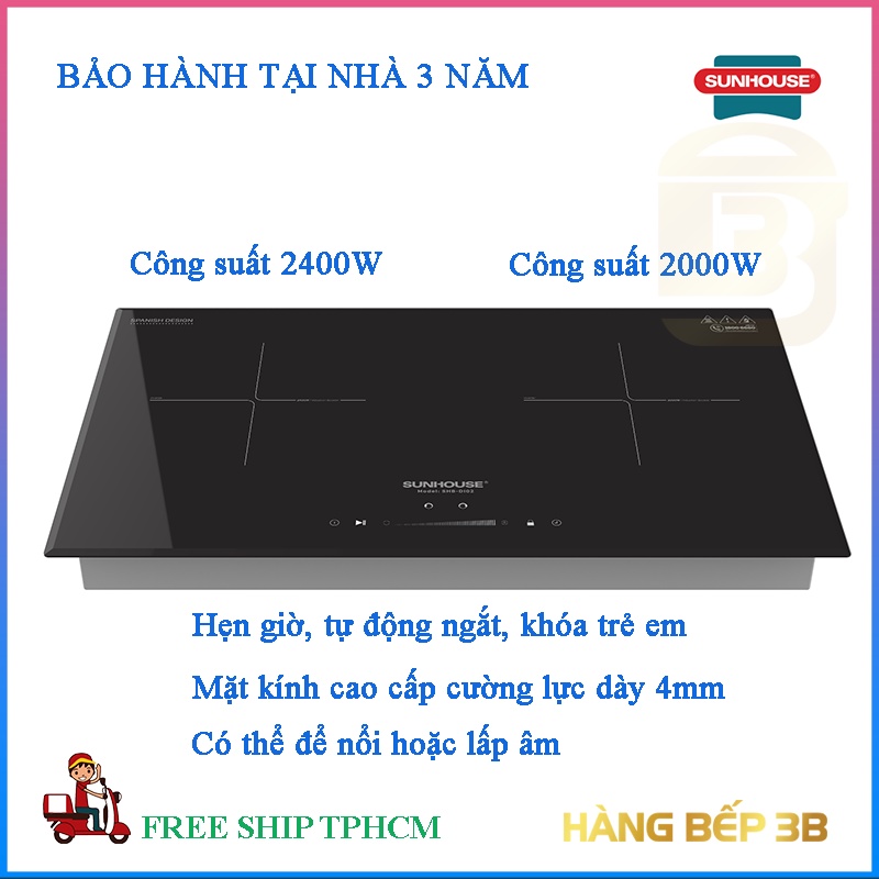 Bếp đôi điện từ Sunhouse SHB-DI02 - Bảo hành tại nhà 3 năm, nhân viên đến nhà