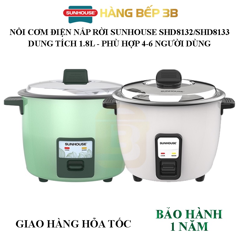 Nồi cơm điện nắp rời Sunhouse SHD8132/SHD8133 - Hàng chính hãng bảo hành 1 năm toàn quốc