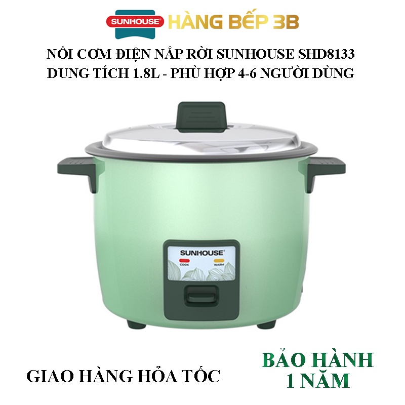 Nồi cơm điện nắp rời Sunhouse SHD8132/SHD8133 - Hàng chính hãng bảo hành 1 năm toàn quốc