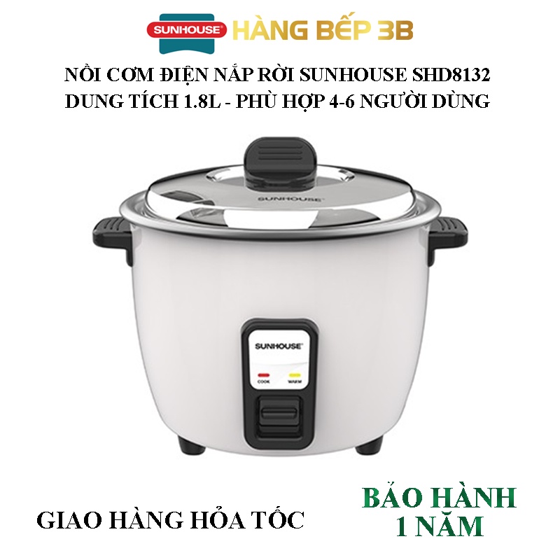 Nồi cơm điện nắp rời Sunhouse SHD8132/SHD8133 - Hàng chính hãng bảo hành 1 năm toàn quốc