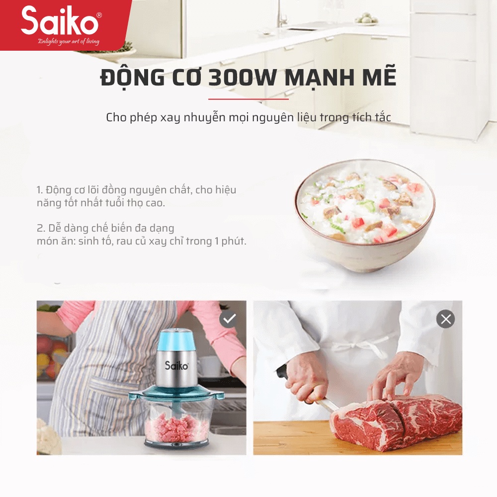 Máy xay thịt đa năng cối thủy tinh Saiko FCP-403 (300W) - Bảo hành chính hãng 18 tháng toàn quốc