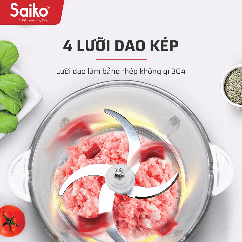 Máy xay thịt đa năng cối thủy tinh Saiko FCP-403 (300W) - Bảo hành chính hãng 18 tháng toàn quốc