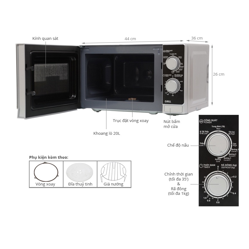 Lò vi sóng có nướng SHARP 20 lít R-G222VN-S / R-G223VN/ G226VN