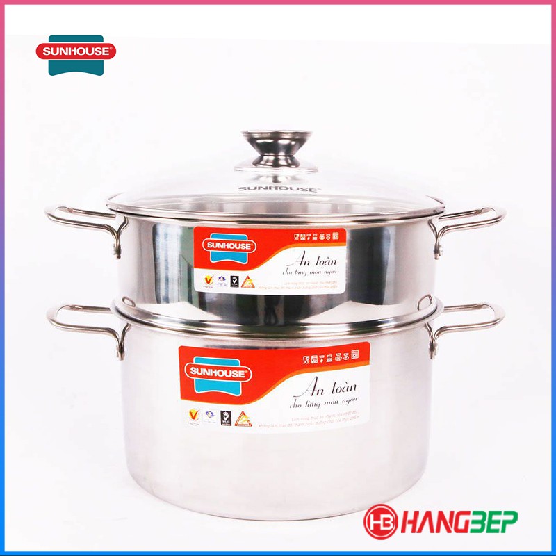 Bộ nồi xửng inox 3 đáy 24 cm Sunhouse SSP25124 / SHG104-28 - 28cm