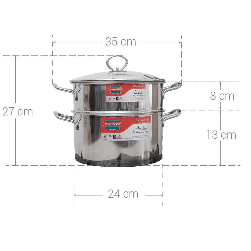 Bộ nồi xửng inox 3 đáy 24 cm Sunhouse SSP25124 / SHG104-28 - 28cm