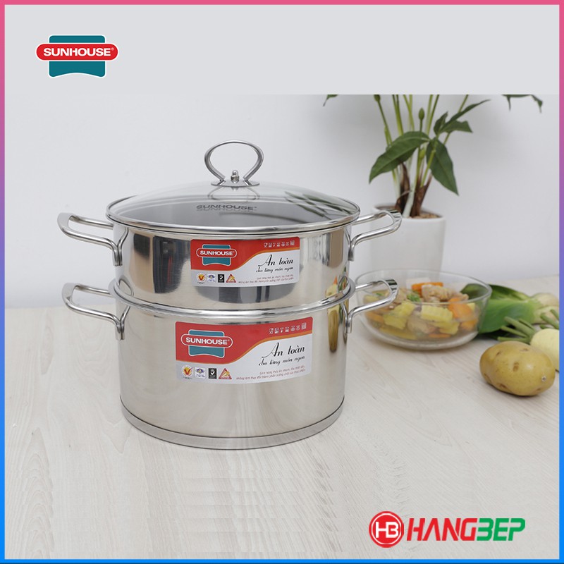 Bộ nồi xửng inox 3 đáy 24 cm Sunhouse SSP25124 / SHG104-28 - 28cm