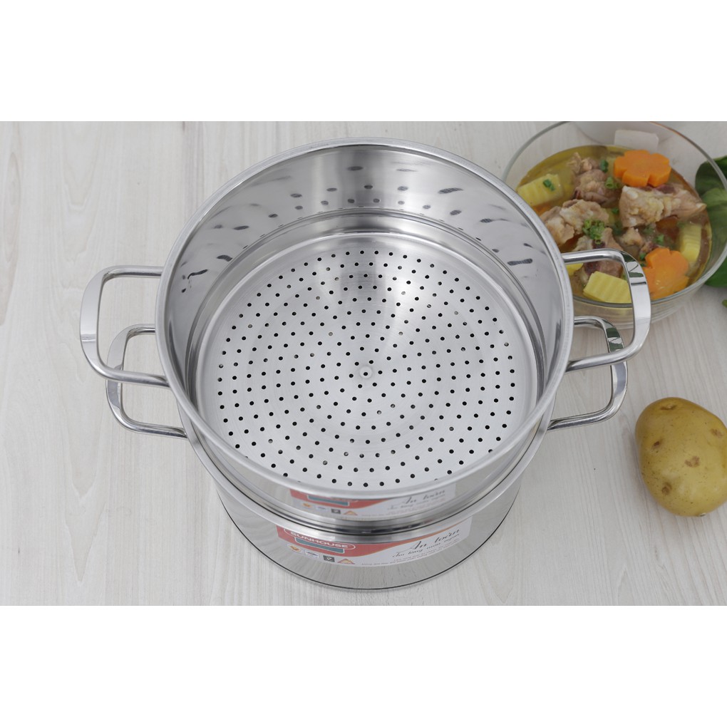 Bộ nồi xửng inox 3 đáy 24 cm Sunhouse SSP25124 / SHG104-28 - 28cm