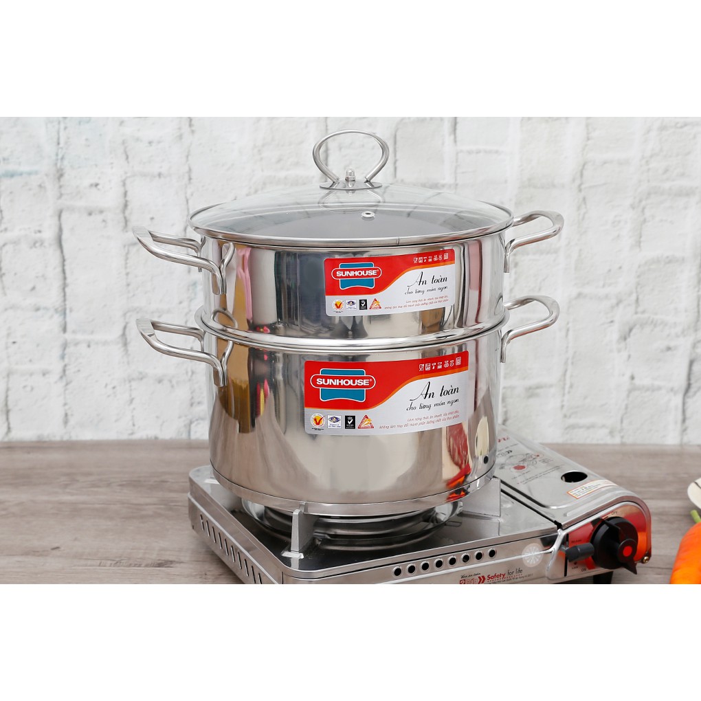 Bộ nồi xửng inox 3 đáy 24 cm Sunhouse SSP25124 / SHG104-28 - 28cm