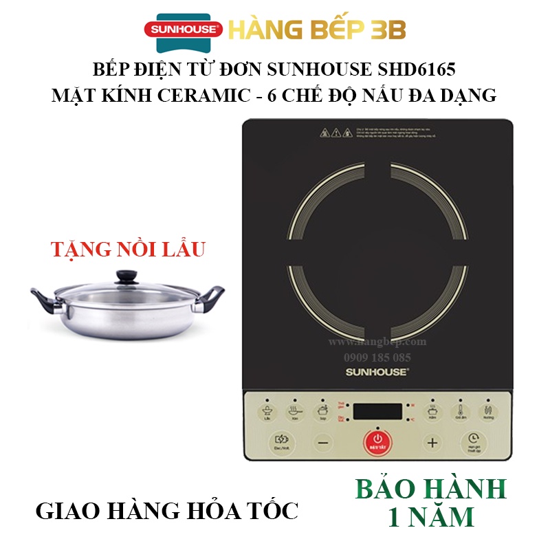Bếp điện từ cơ Sunhouse SHD6165 - TẶNG NỒI LẨU - Hàng chính hãng - Hàng Bếp 3B