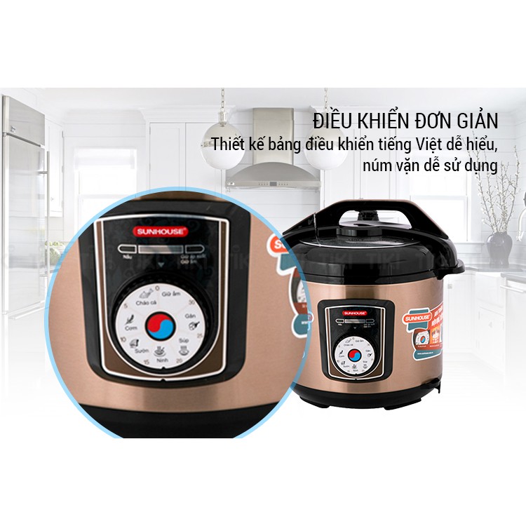 Nồi áp suất điện đa năng Sunhouse SHD1756 6 lít - Cà Phê - Hàng chính hãng