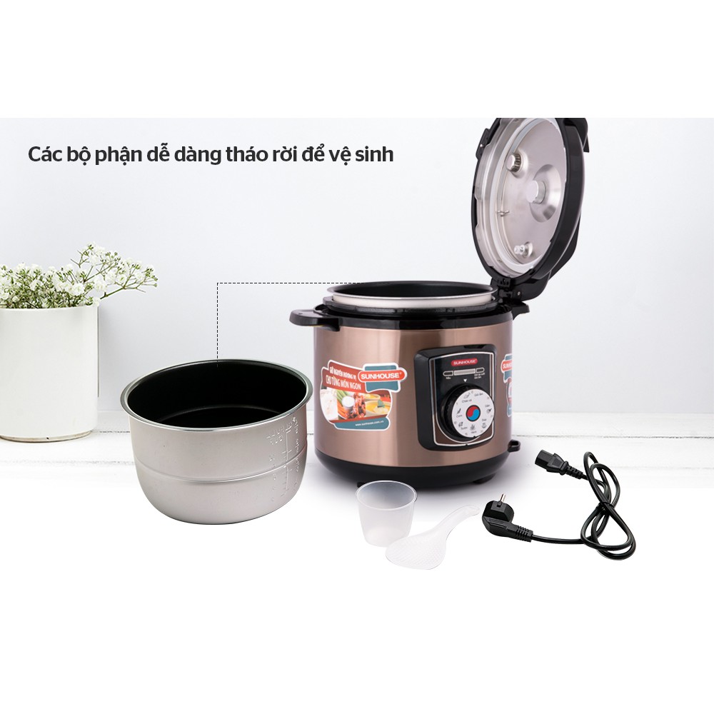 Nồi áp suất điện đa năng Sunhouse SHD1756 6 lít - Cà Phê - Hàng chính hãng