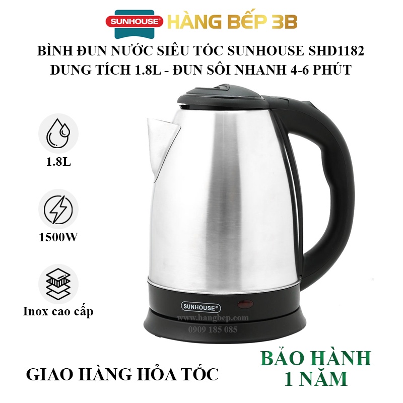 Bình đun nước siêu tốc Sunhouse 1.8 lít SHD1182