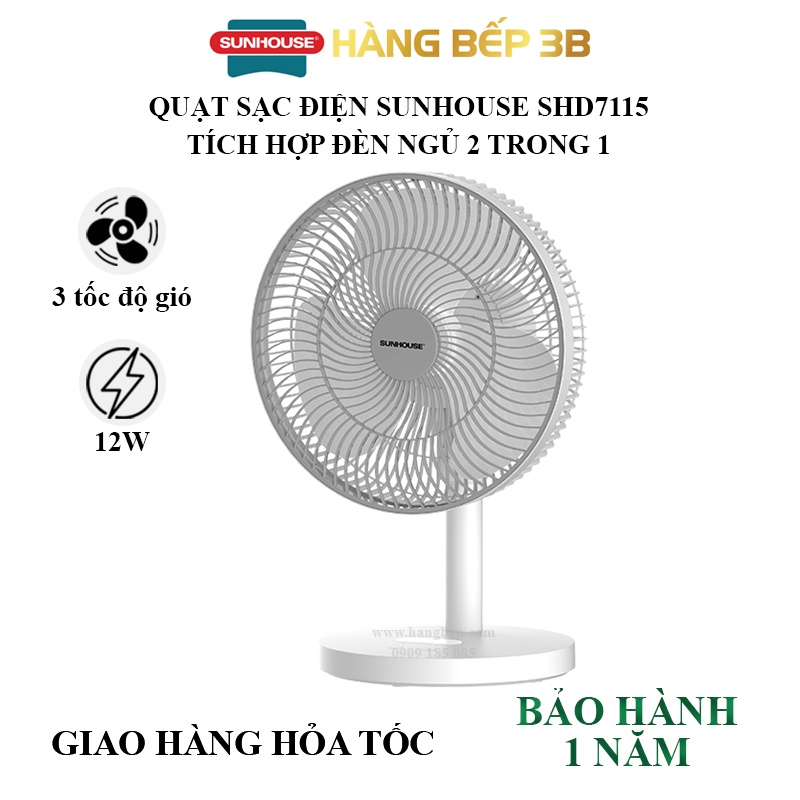 Quạt sạc điện Sunhouse SHD7115 - Bảo hành chính hãng 1 năm