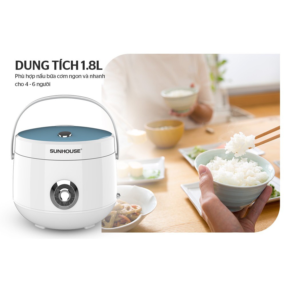 Nồi cơm nắp gài Sunhouse Mama 1.8 lít SHD8606 - Hai màu xanh, đỏ - Bảo hành chính hãng 1 năm