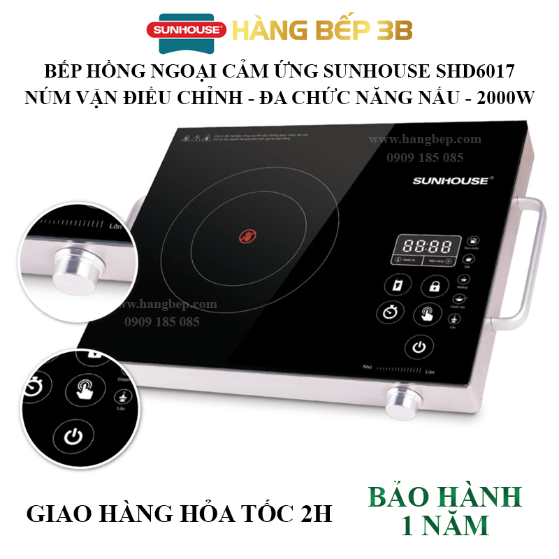 Bếp hồng ngoại cảm ứng Sunhouse SHD6017 + Vỉ nướng kèm - Bảo hành 12 tháng tại hãng toàn quốc