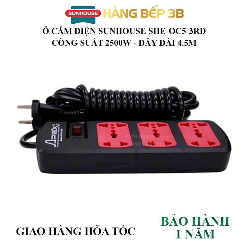 Ổ cắm điện Sunhouse SHE-OC5-3RD - 2 chấu, 3 chấu cắm-  chính hãng Sunhouse phân phối