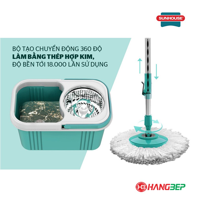 Bộ lau nhà xoay 360 độ Happy Time KH-CL330S [tặng thêm 1 bông lau][Sunhouse]