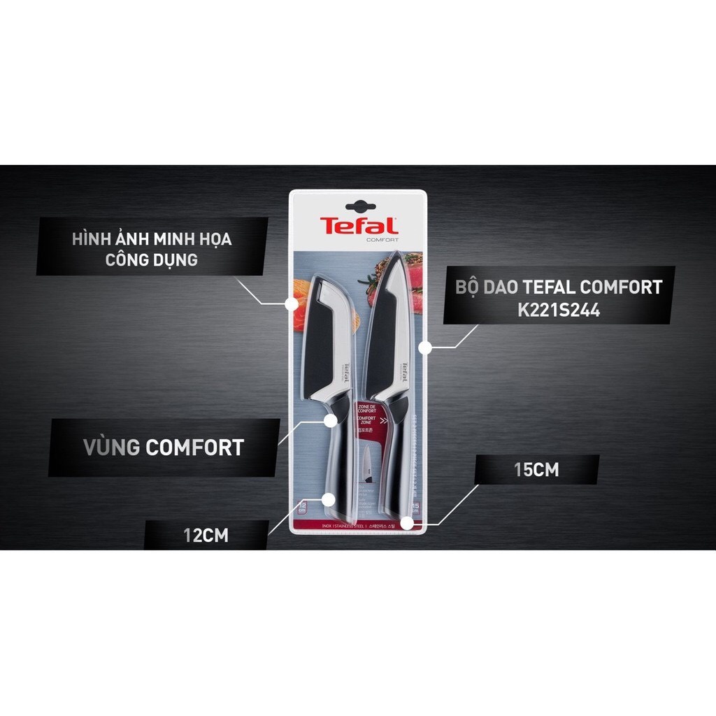 Bộ dao Tefal Comfort K221S244 15cm và 12cm - Phân phối hàng chính hãng có VAT