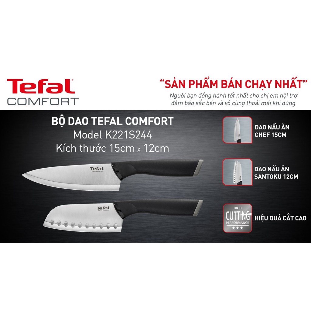 Bộ dao Tefal Comfort K221S244 15cm và 12cm - Phân phối hàng chính hãng có VAT