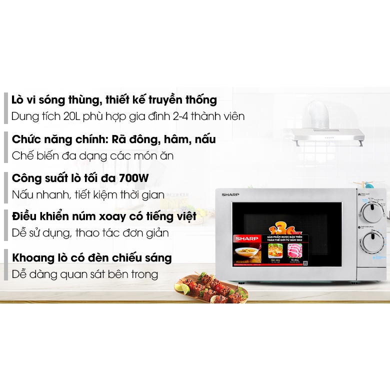 Lò vi sóng Sharp 20 lít R-202VN-S / R-209VN-SK - Bảo hành tại hãng 12 tháng toàn quốc