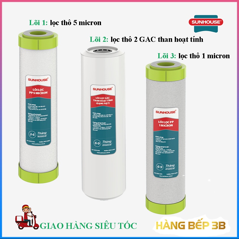 Bộ 3 lõi lọc nước RO Sunhouse số 1, số 2, số 3 - Có bán lẻ từng lõi