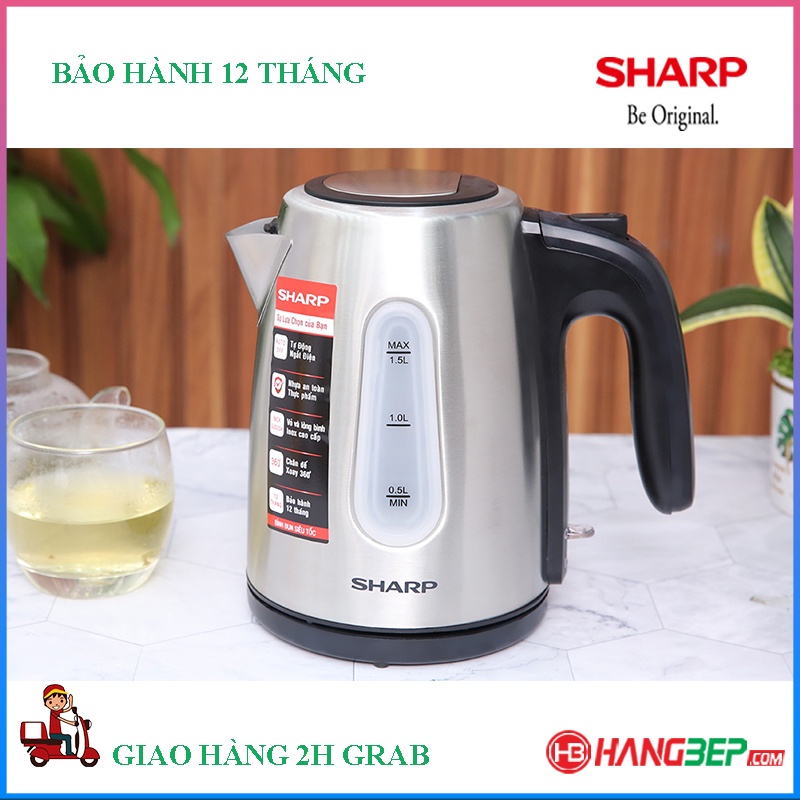 Bình đun siêu tốc Sharp 1.5 lít EKJ-15EVS-ST - Bảo hành chính hãng 12 tháng toàn quốc