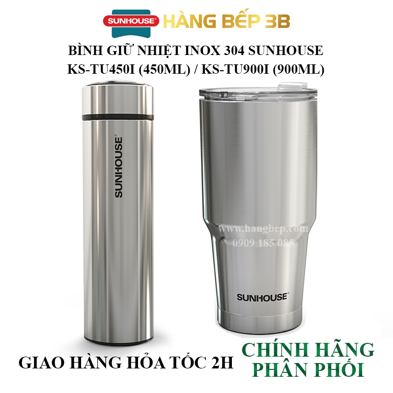 Bình giữ nhiệt Inox 304 Sunhouse 900ml KS-TU900I / 450ml KS-TU450I  - Hàng mới 100% chính hãng.