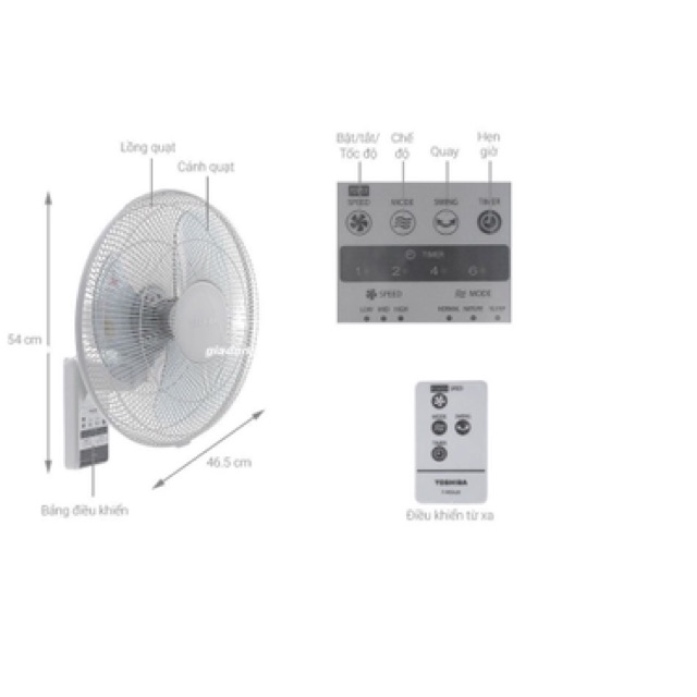 Quạt treo tường có remote Toshiba F-WSA20(H)VN (xám)
