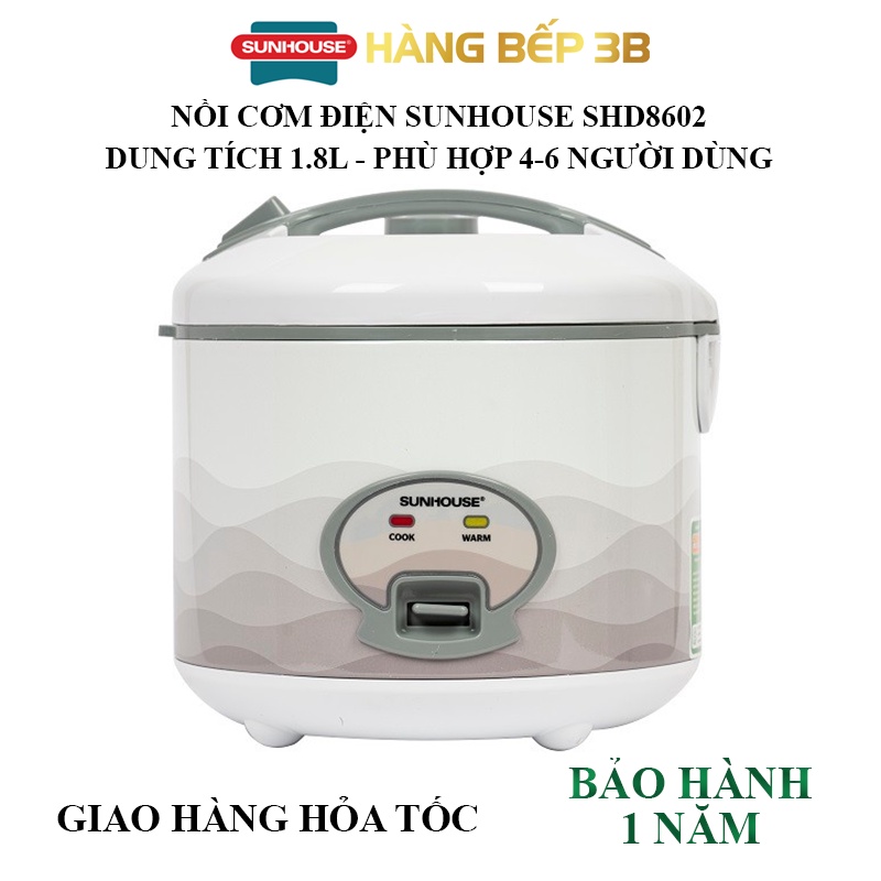 Nồi cơm điện Sunhouse 1.8 lít SHD8602 - Hàng chính hãng, bảo hành tại hãng 12 tháng toàn quốc