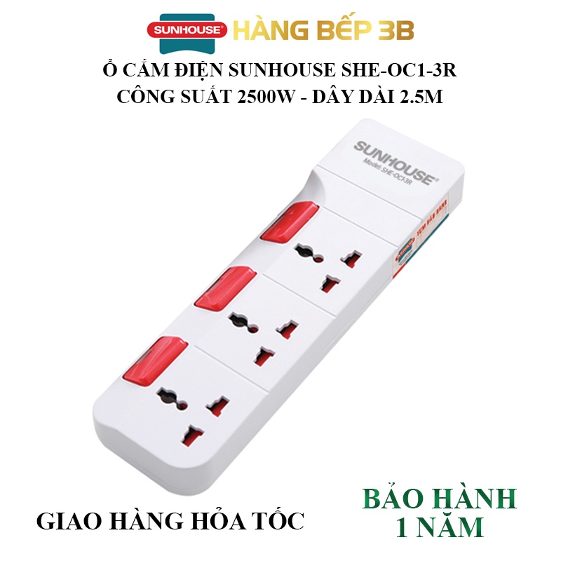 Ổ cắm điện Sunhouse SHE-OC1-3R - 2 chấu, 3 chấu chính hãng phân phối, bảo hành toàn quốc