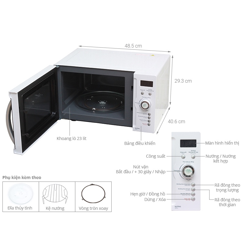 Lò vi sóng có nướng Sharp 23 lít R-G371VN-W - Bảo hành tại hãng 12 tháng toàn quốc