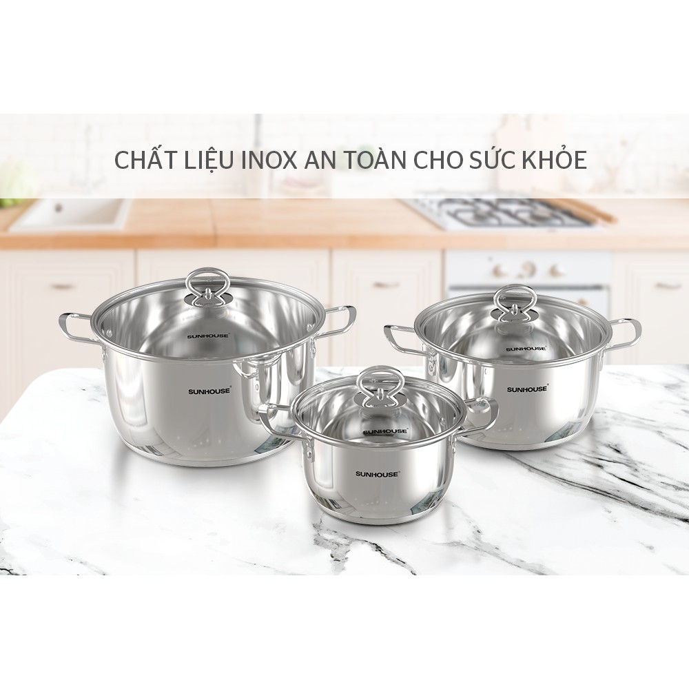 Bộ 3 nồi inox 5 đáy Sunhouse SHG788 - Có mua lẻ từng nồi