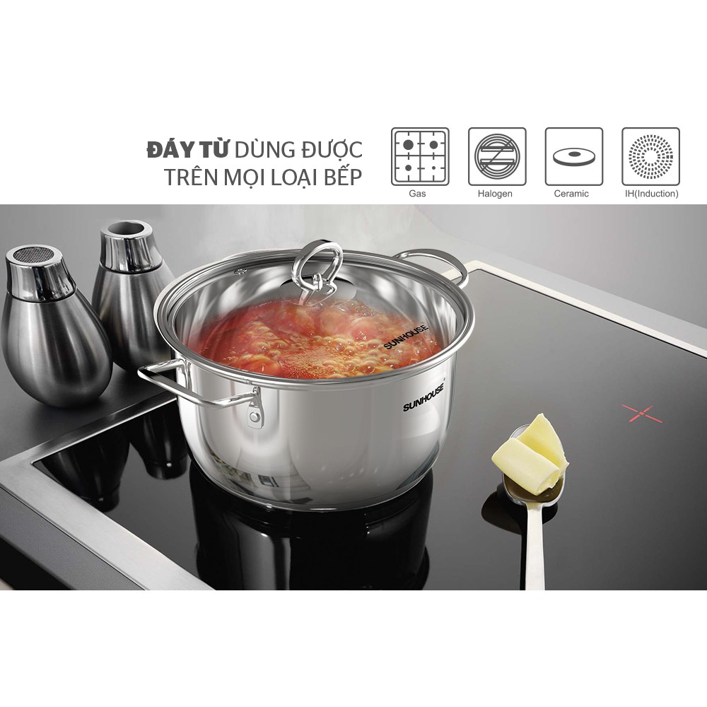 Bộ 3 nồi inox 5 đáy Sunhouse SHG788 - Có mua lẻ từng nồi