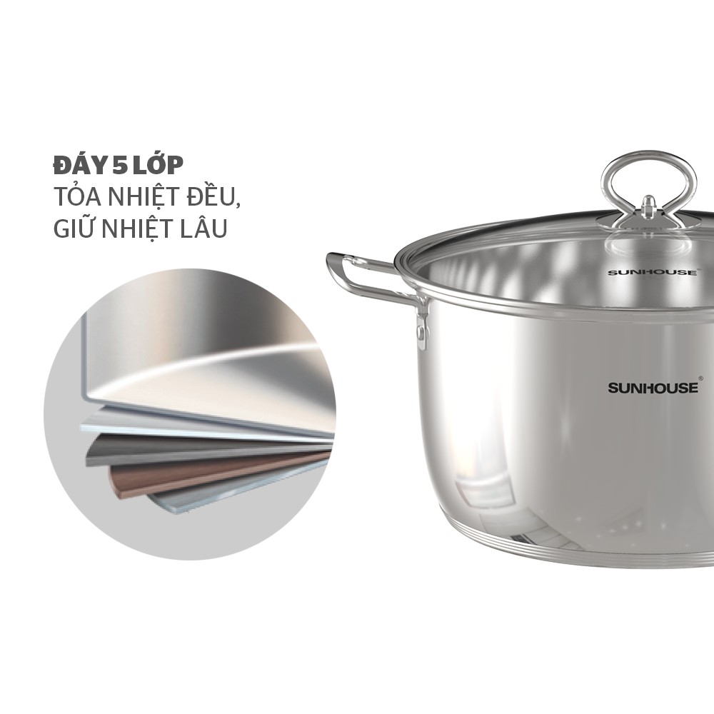Bộ 3 nồi inox 5 đáy Sunhouse SHG788 - Có mua lẻ từng nồi