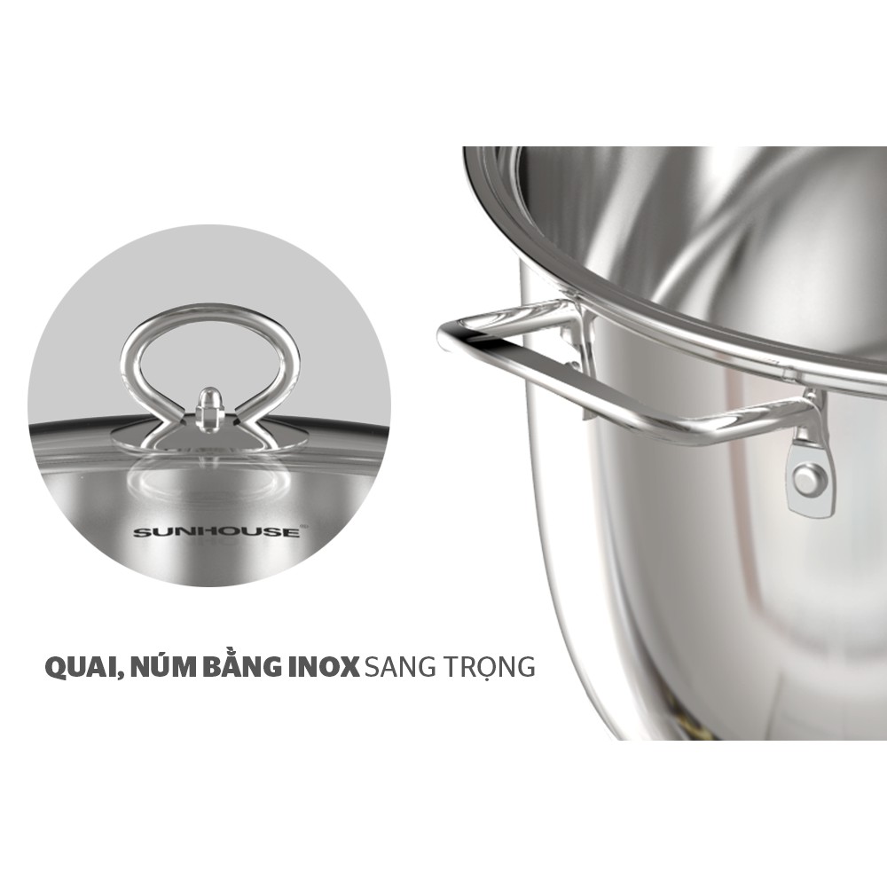 Bộ 3 nồi inox 5 đáy Sunhouse SHG788 - Có mua lẻ từng nồi