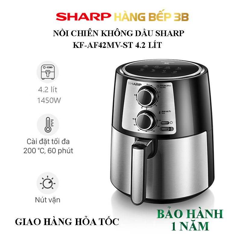 Nồi chiên không dầu Sharp 4.2 lít KF-AF42MV-ST - Bảo hành chính hãng 12 tháng