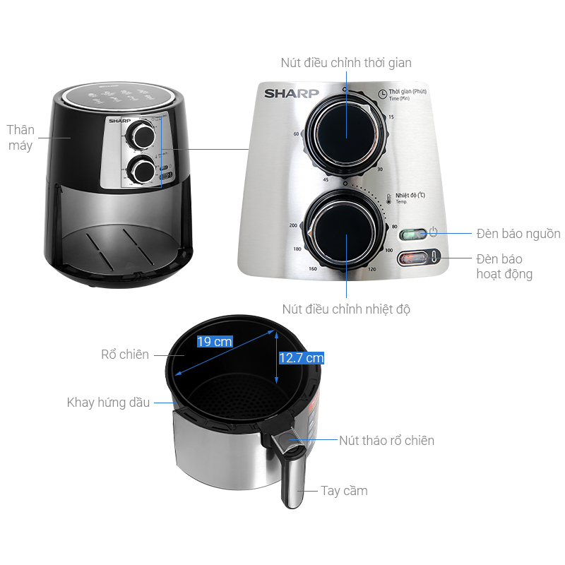 Nồi chiên không dầu Sharp 4.2 lít KF-AF42MV-ST - Bảo hành chính hãng 12 tháng