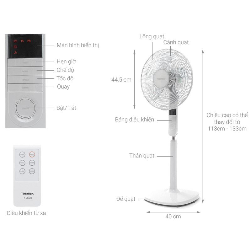Quạt đứng có remote Toshiba F-LSA20VN -Xám/Trắng
