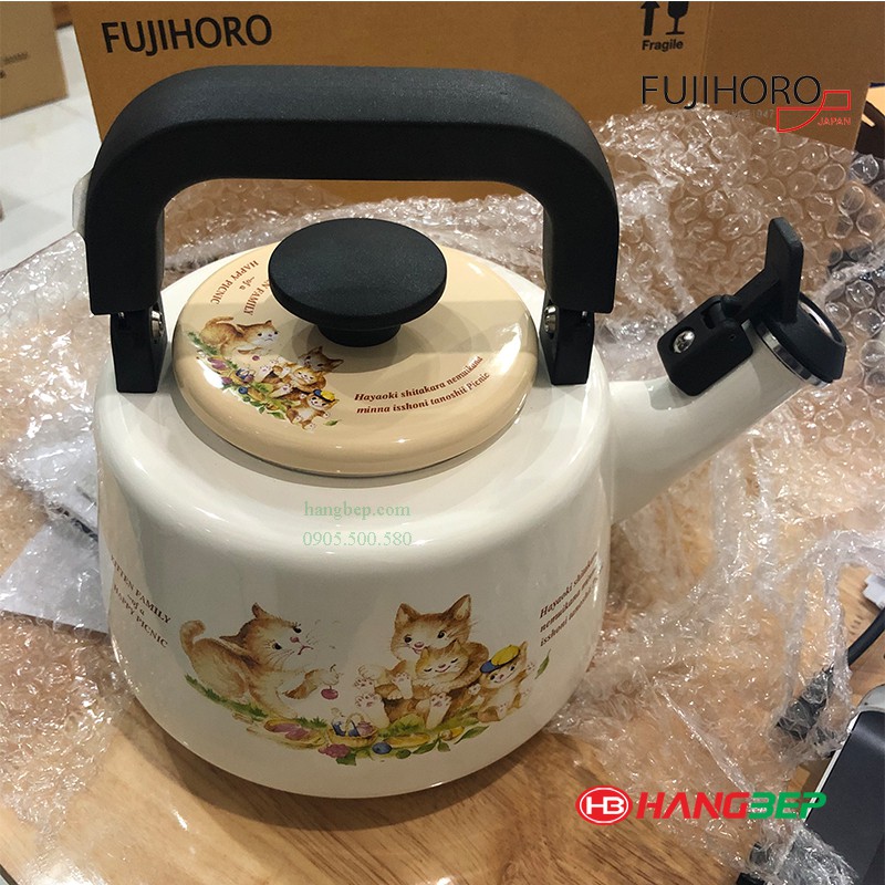 Ấm đun nước tráng men Nhật Bản Fujihoro 2.2 lít KIT-2.2WK [sử dụng bếp từ]