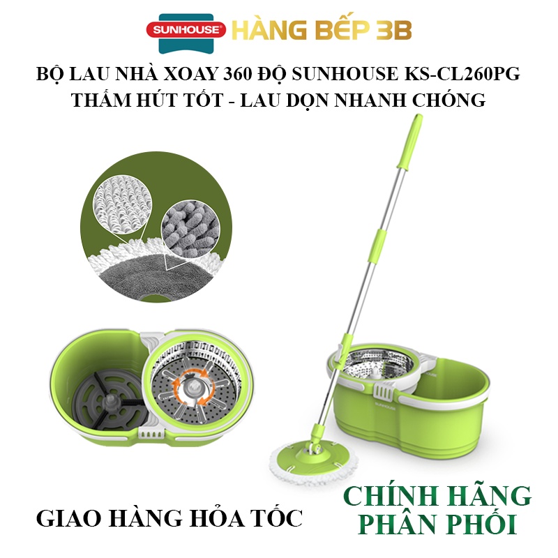 Bộ lau nhà xoay 360 độ Sunhouse KS-CL260PG (Mới 3.2021)