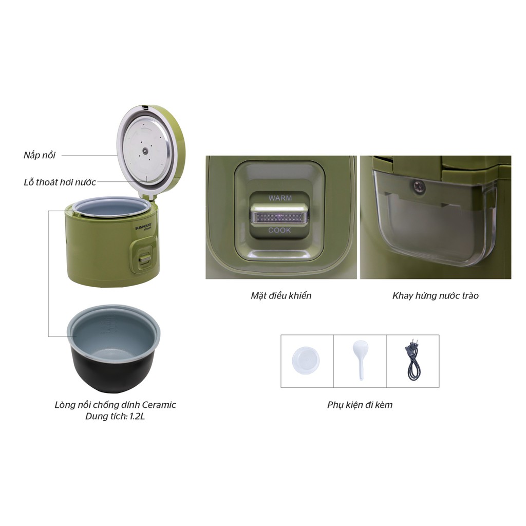 Nồi cơm điện 1.8 lít - 1.2 lít Sunhouse Mama SHD8665G/SHD8265G Bảo hành toàn quốc chính hãng 24 tháng