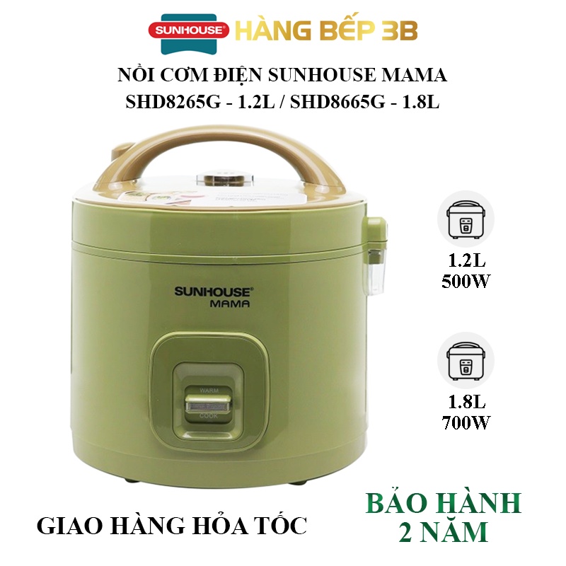 Nồi cơm điện 1.8 lít - 1.2 lít Sunhouse Mama SHD8665G/SHD8265G Bảo hành toàn quốc chính hãng 24 tháng