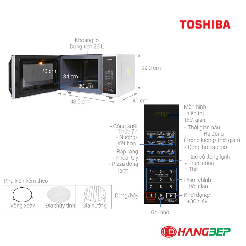 Lò vi sóng có nướng 23 lít Toshiba ER-SGS23(S1)VN /34 lít ER-SGS34(S1)VN - sản xuất tại Thái Lan