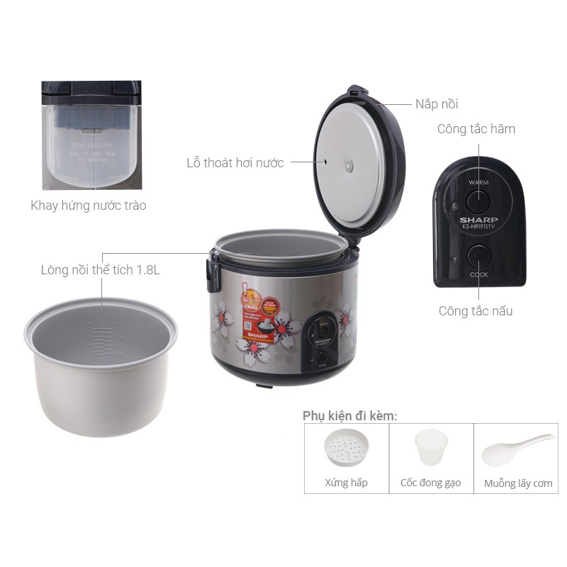 Nồi cơm điện Sharp 1.8 lít KS-NR191STV