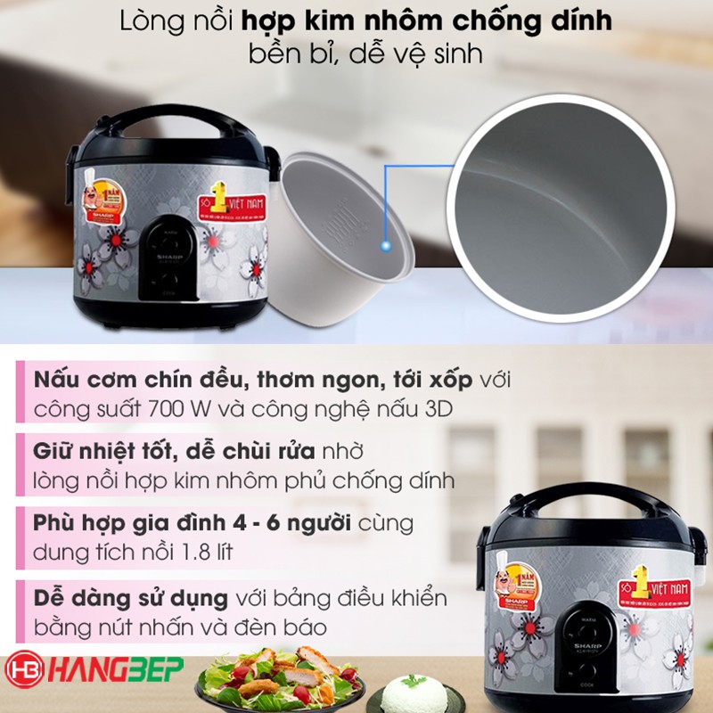 Nồi cơm điện Sharp 1.8 lít KS-NR191STV
