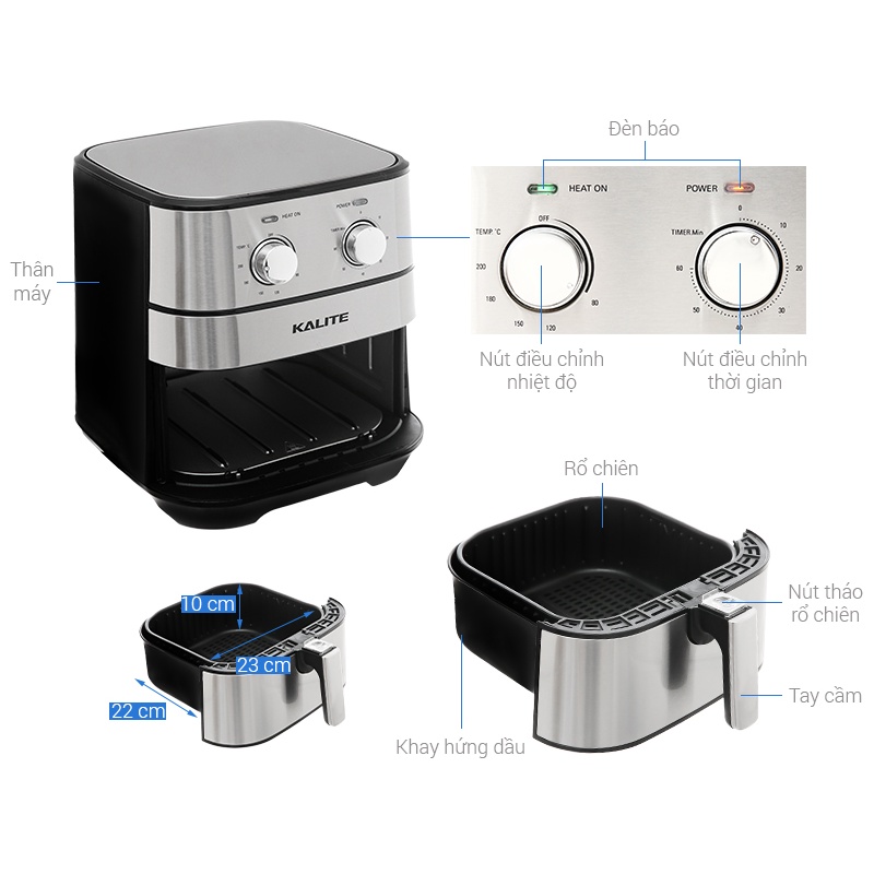 Nồi chiên không dầu Kalite 5.5 lít Q5 - Hàng chính hãng, bảo hành 12 tháng toàn quốc - Freeship TPHCM