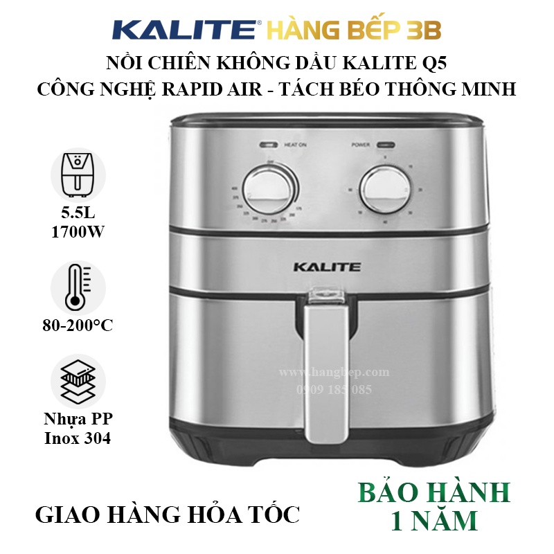 Nồi chiên không dầu Kalite 5.5 lít Q5 - Hàng chính hãng, bảo hành 12 tháng toàn quốc - Freeship TPHCM