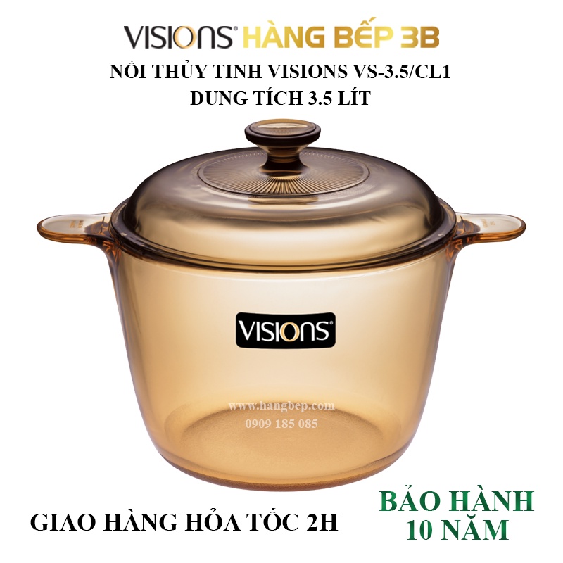 Bộ 3 nồi thủy tinh chịu nhiệt Visions VS-330/CL1 - sản xuất tại Pháp - bảo hành chính hãng 10 năm (sốc nhiệt)