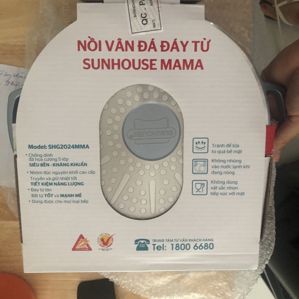 Nồi vân đá đáy từ 20cm Sunhouse Mama SHG2020MMA - Sử dụng bếp từ, hồng ngoại....