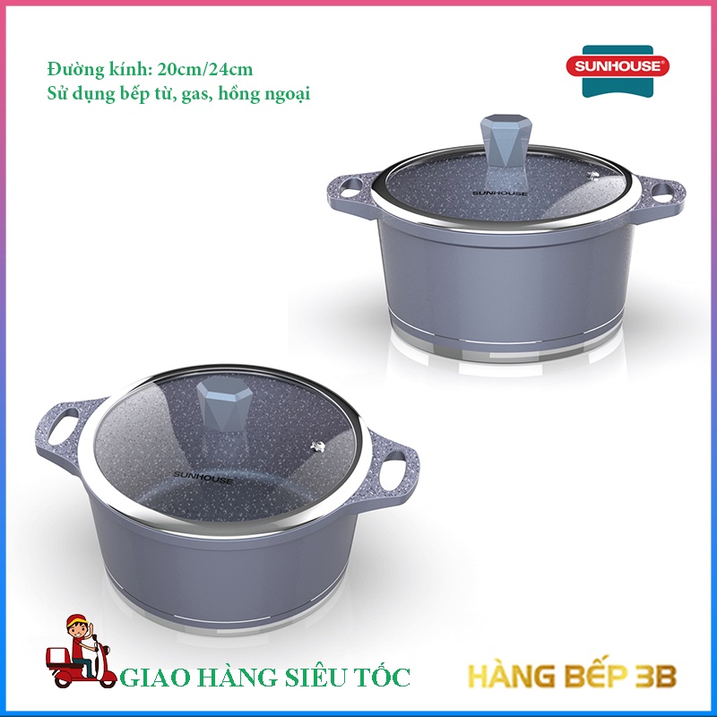 Nồi vân đá đáy từ 20cm Sunhouse Mama SHG2020MMA - Sử dụng bếp từ, hồng ngoại....